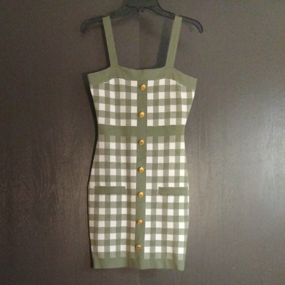 Green and White Sleeveless Bodycon Mini Dress